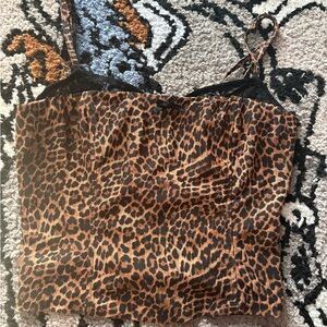 Edikted Leopard Print Satin Cami Top with Black Lace Trim